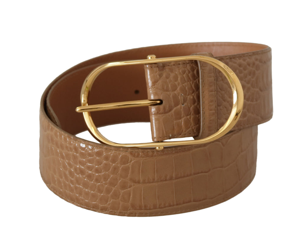 Dolce & Gabbana Brown Beige Leather Gold Metal Oval Buckle Belt - Luxe & Glitz