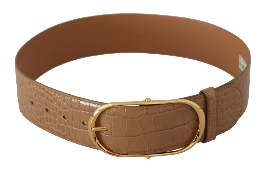 Dolce & Gabbana Brown Beige Leather Gold Metal Oval Buckle Belt - Luxe & Glitz