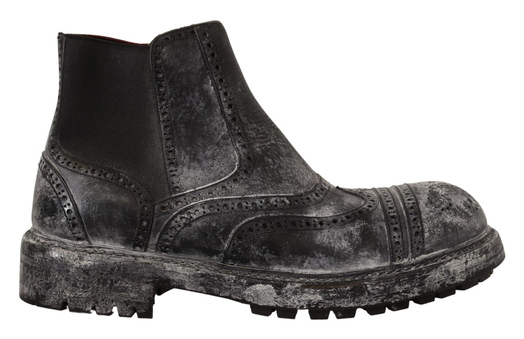 Dolce & Gabbana Gray Leather Ankle Casual Mens Boots Dolce & Gabbana