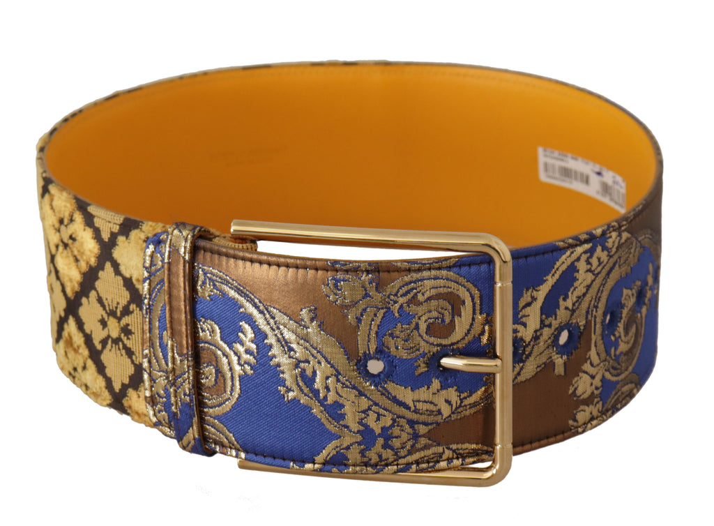 Dolce & Gabbana Blue Floral Patchwork Leather Wide Waist Buckle Belt - Luxe & Glitz