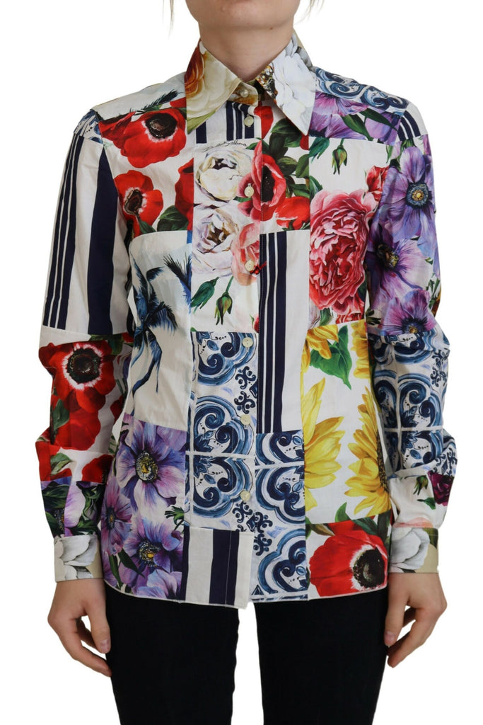 Dolce & Gabbana Multicolor Floral Cotton Collared Blouse Top Dolce & Gabbana