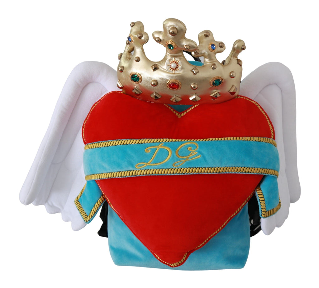 Dolce & Gabbana Red Blue Heart Wings DG Crown School Backpack - Luxe & Glitz