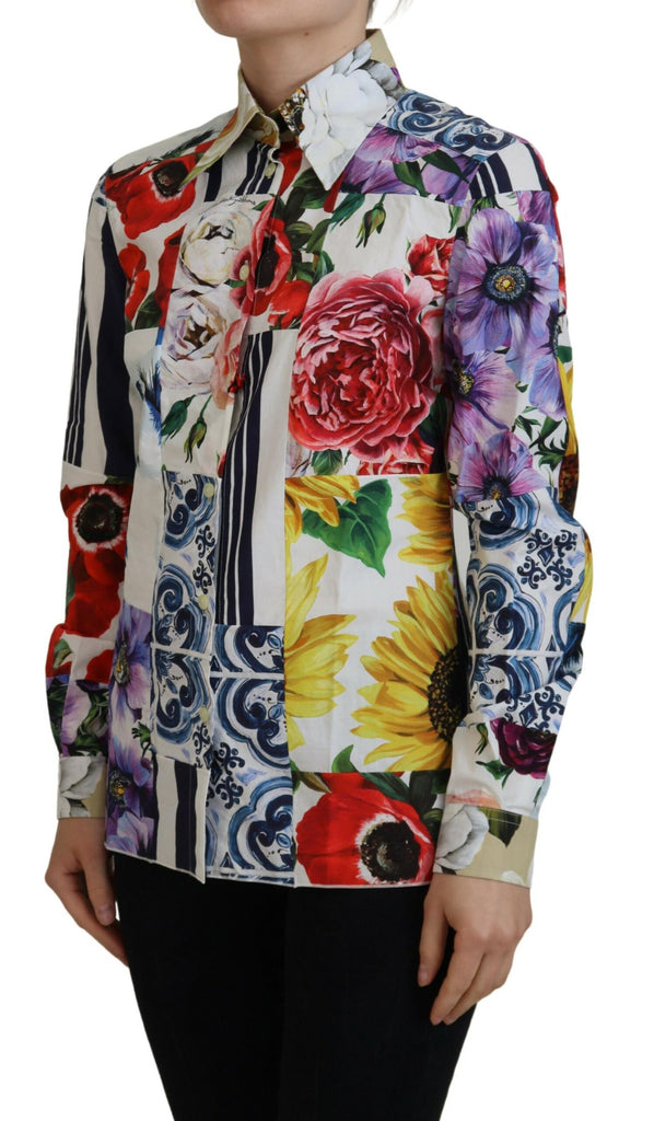 Dolce & Gabbana Multicolor Floral Cotton Collared Blouse Top Dolce & Gabbana