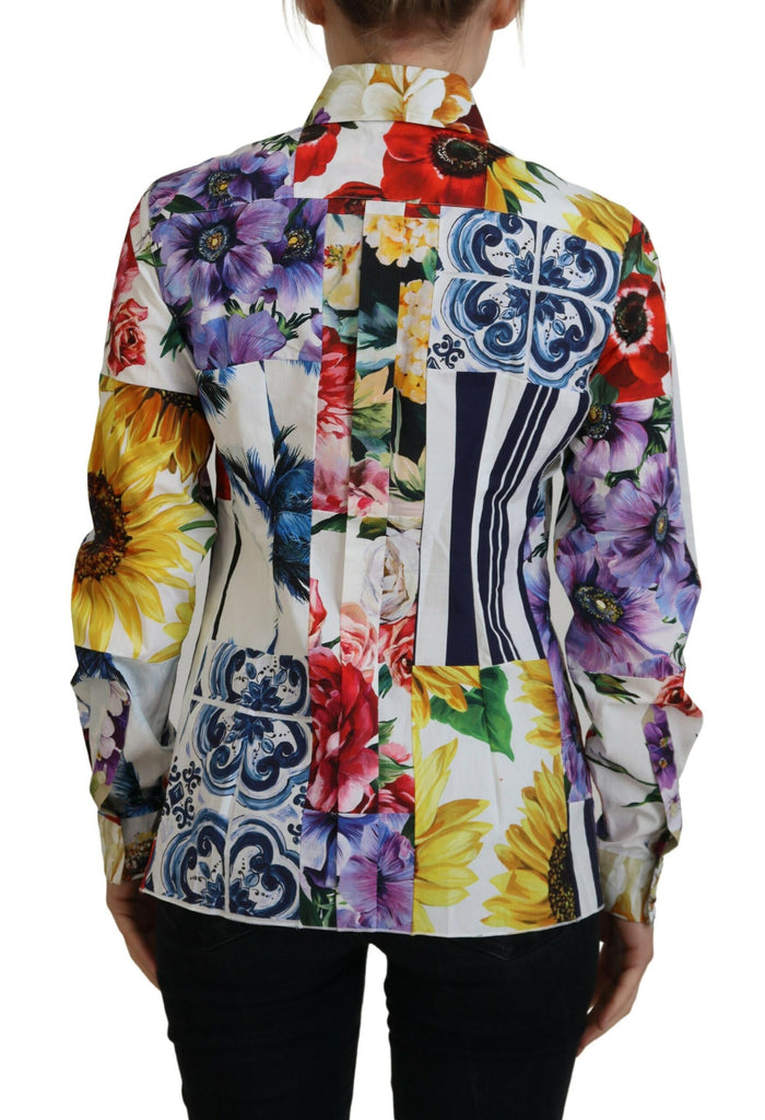 Dolce & Gabbana Multicolor Floral Cotton Collared Blouse Top Dolce & Gabbana