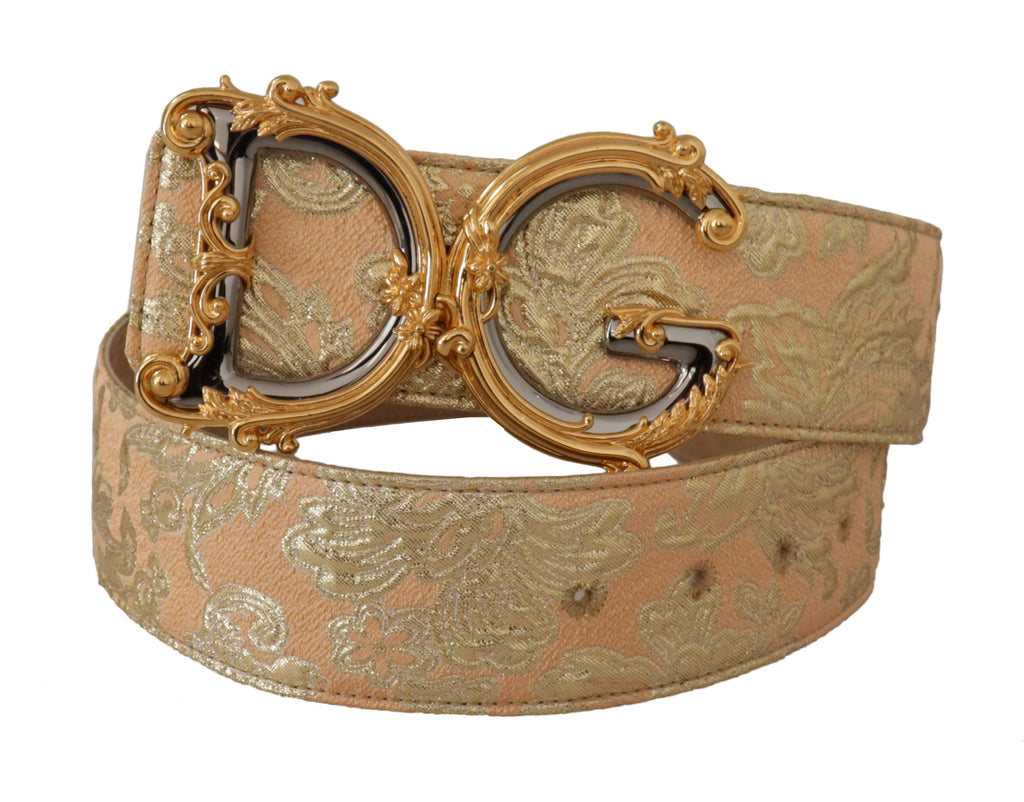 Dolce & Gabbana Gold Wide Waist Jacquard Baroque DG Logo Buckle Belt - Luxe & Glitz