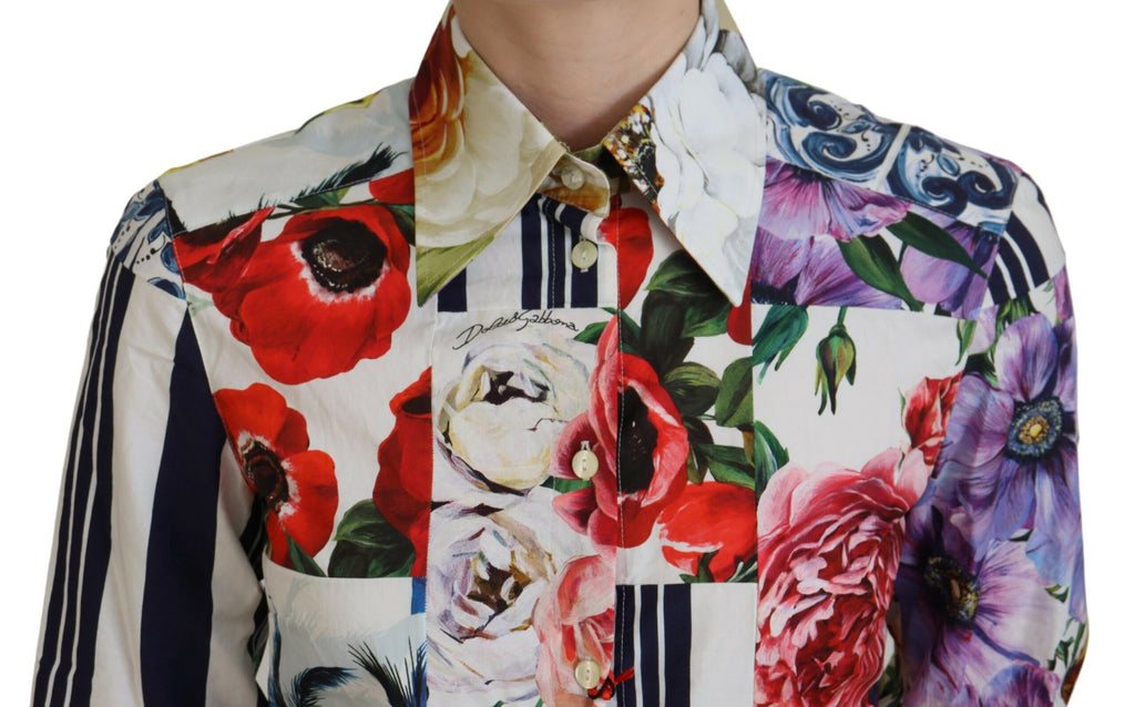 Dolce & Gabbana Multicolor Floral Cotton Collared Blouse Top Dolce & Gabbana