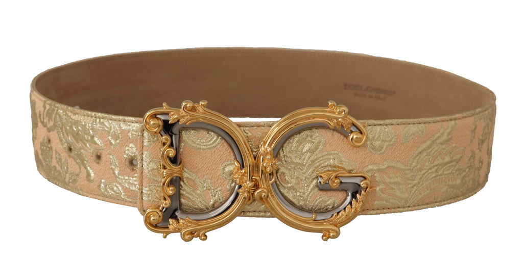 Dolce & Gabbana Gold Wide Waist Jacquard Baroque DG Logo Buckle Belt - Luxe & Glitz