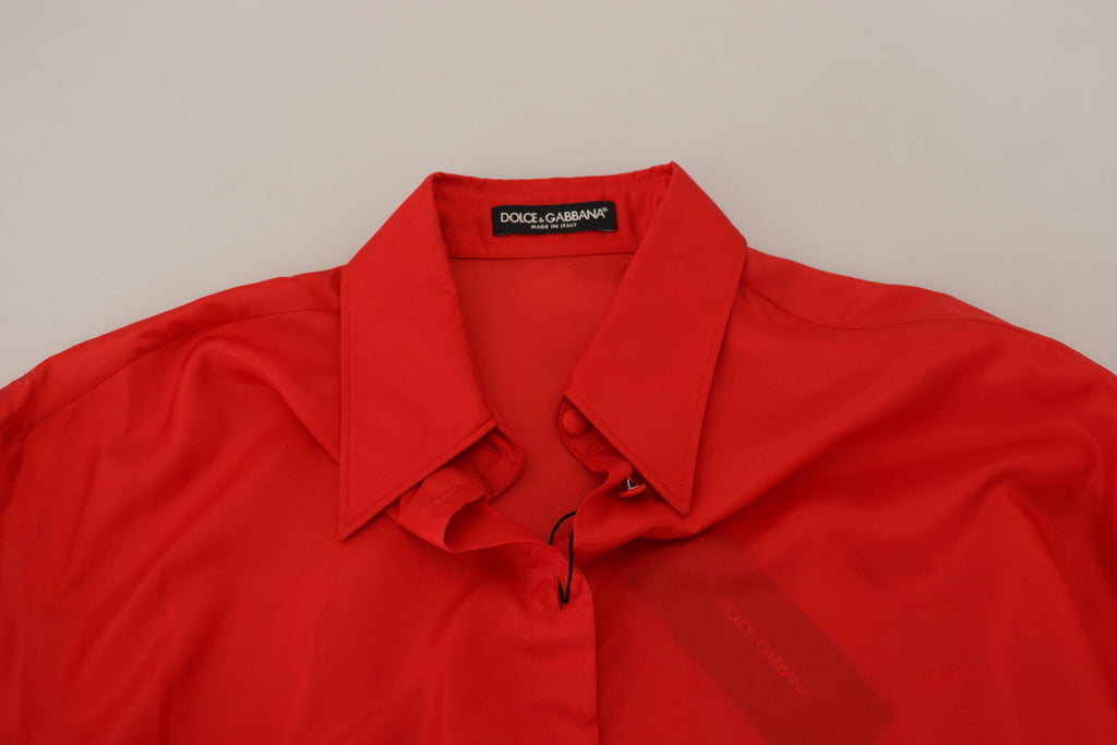 Dolce & Gabbana Red Silk Collared Long Sleeves Dress Shirt Top Dolce & Gabbana