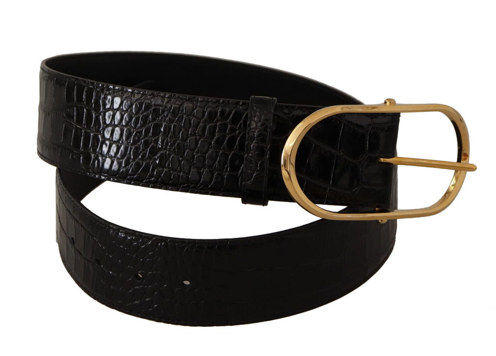 Dolce & Gabbana Black Embossed Leather Gold Tone Metal Buckle Belt - Luxe & Glitz