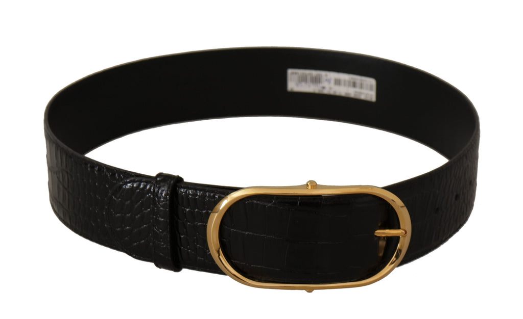 Dolce & Gabbana Black Embossed Leather Gold Tone Metal Buckle Belt - Luxe & Glitz