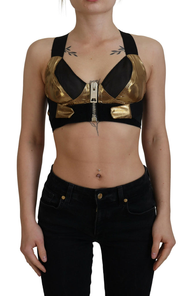 Dolce & Gabbana Black Gold Sleeveless Cropped Bustier Top Dolce & Gabbana