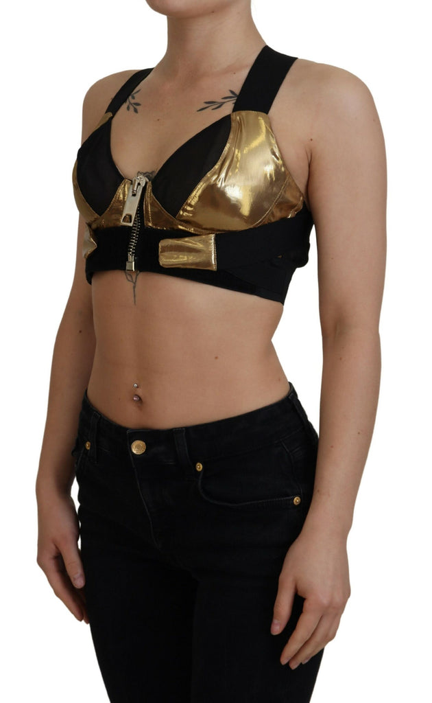 Dolce & Gabbana Black Gold Sleeveless Cropped Bustier Top Dolce & Gabbana