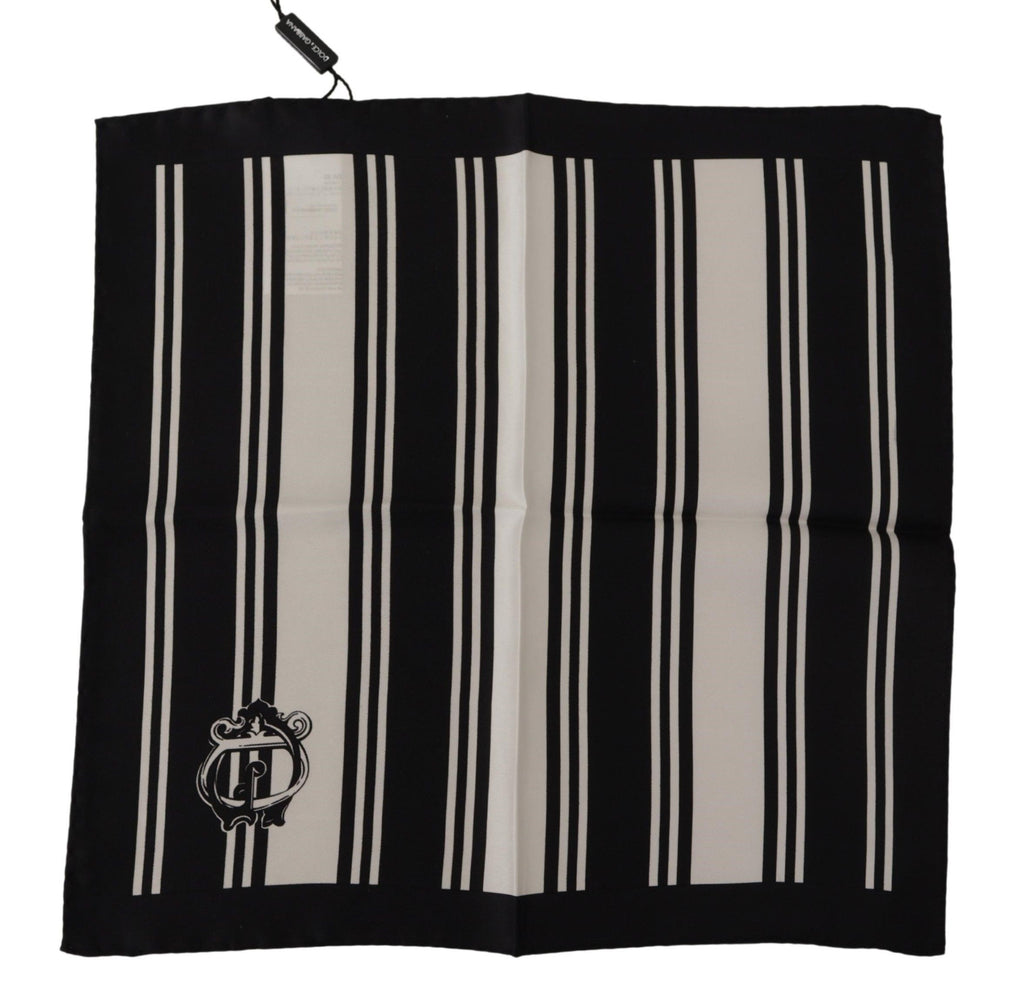 Dolce & Gabbana Black Silk Striped DG Logo Print Square Handkerchief Scarf - Luxe & Glitz