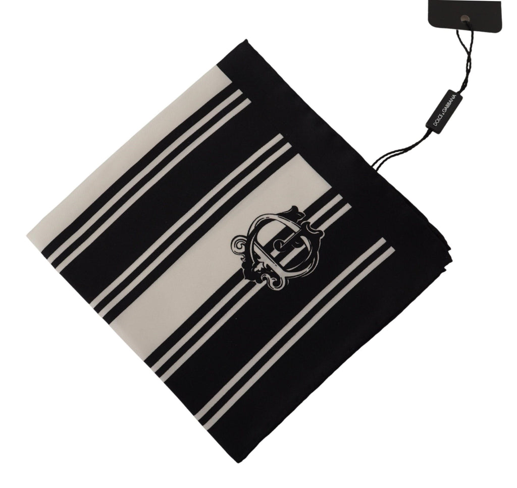 Dolce & Gabbana Black Silk Striped DG Logo Print Square Handkerchief Scarf - Luxe & Glitz