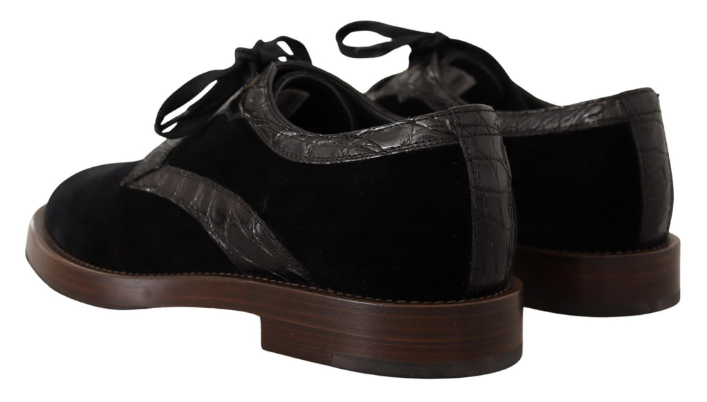 Dolce & Gabbana Black Velvet Exotic Leather Shoes Dolce & Gabbana