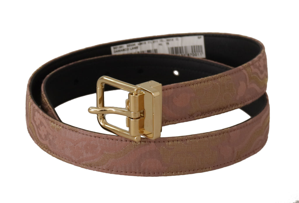 Dolce & Gabbana Rose Gold Leather Logo Engraved Metal Buckle Belt - Luxe & Glitz