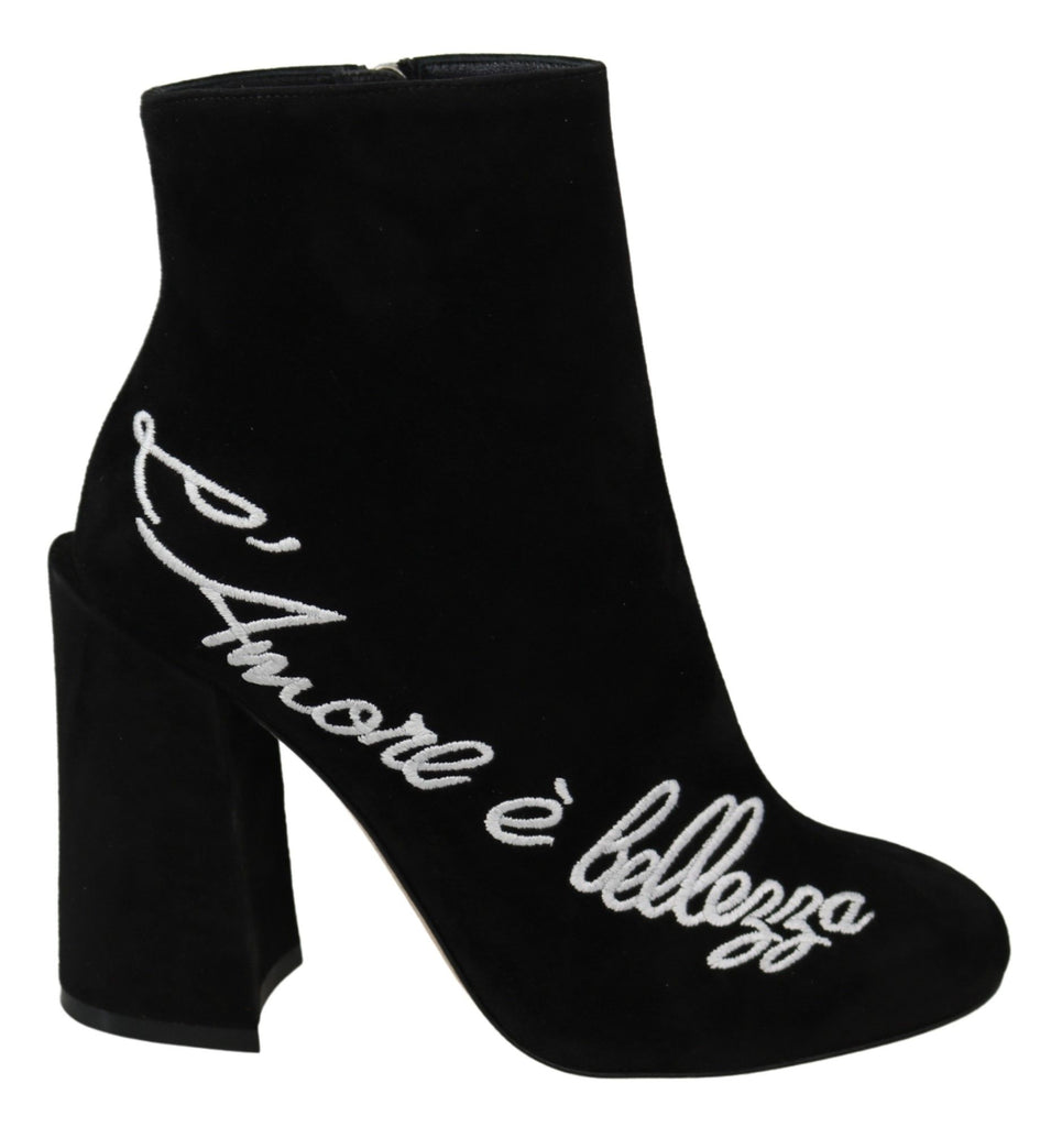 Dolce & Gabbana Black Suede L'Amore E'Bellezza Boots Shoes Dolce & Gabbana
