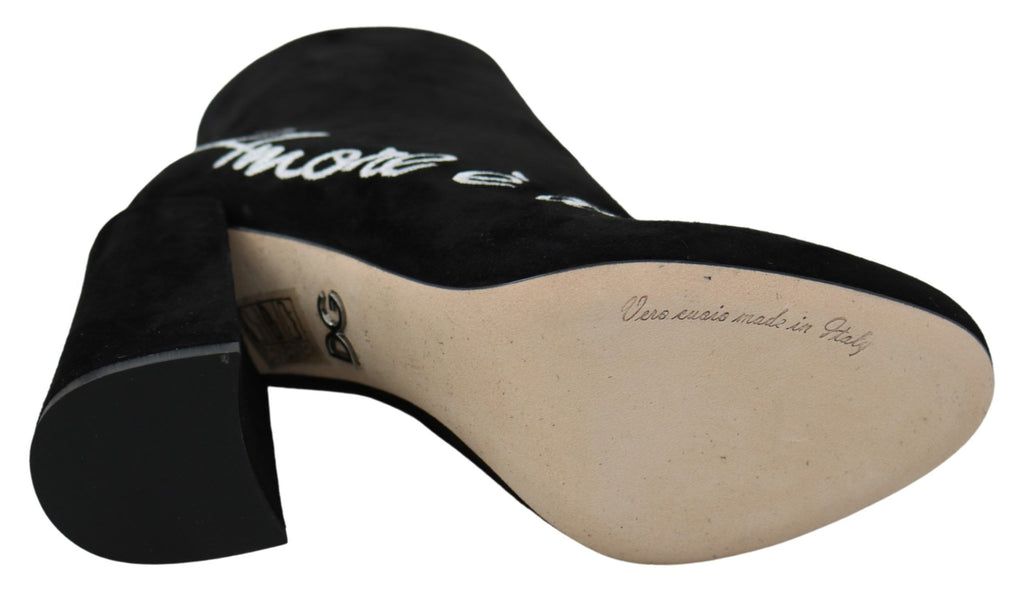 Dolce & Gabbana Black Suede L'Amore E'Bellezza Boots Shoes Dolce & Gabbana