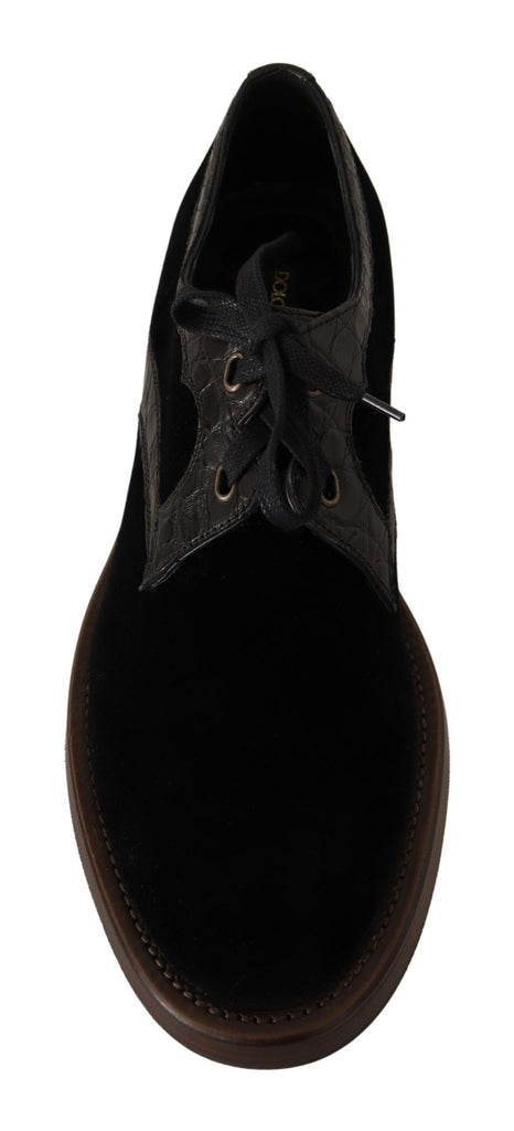 Dolce & Gabbana Black Velvet Exotic Leather Shoes Dolce & Gabbana