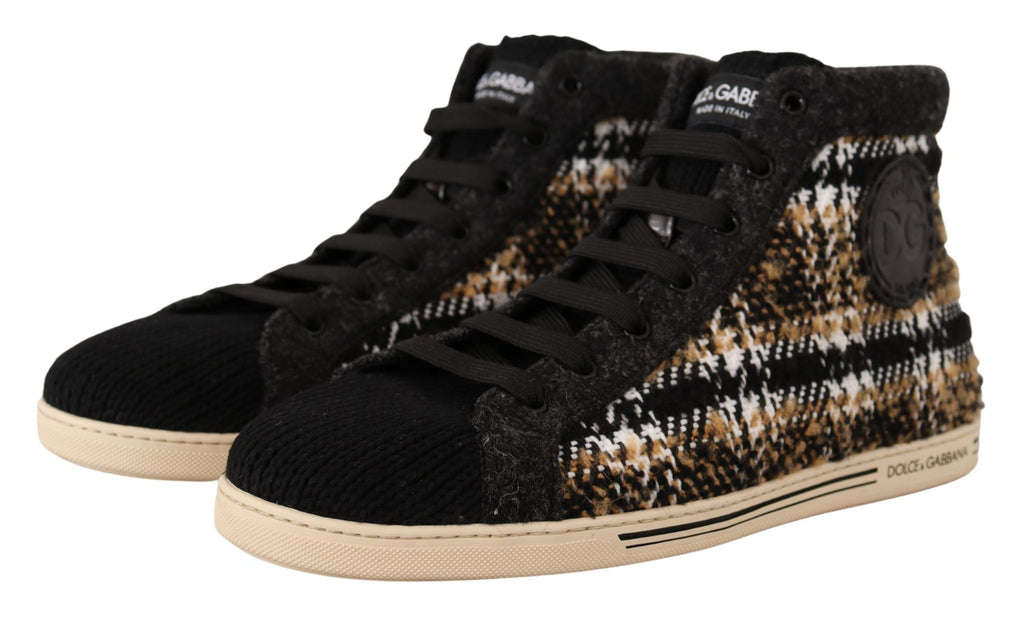 Dolce & Gabbana Beige Brown Wool Cotton High Top Sneakers Dolce & Gabbana