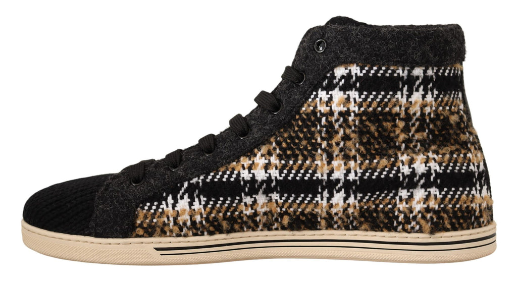 Dolce & Gabbana Beige Brown Wool Cotton High Top Sneakers Dolce & Gabbana