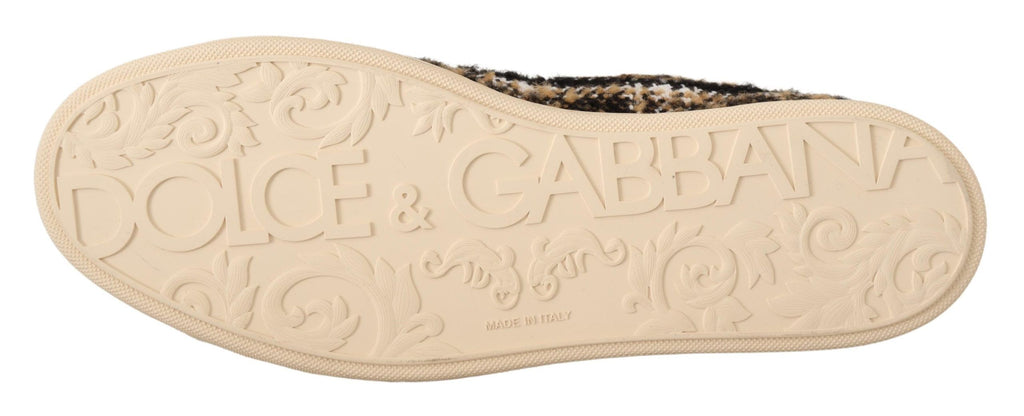Dolce & Gabbana Beige Brown Wool Cotton High Top Sneakers Dolce & Gabbana