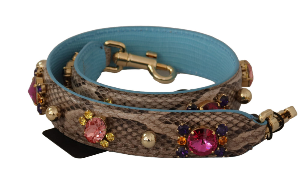 Dolce & Gabbana Brown Exotic Leather Crystals Shoulder Strap - Luxe & Glitz