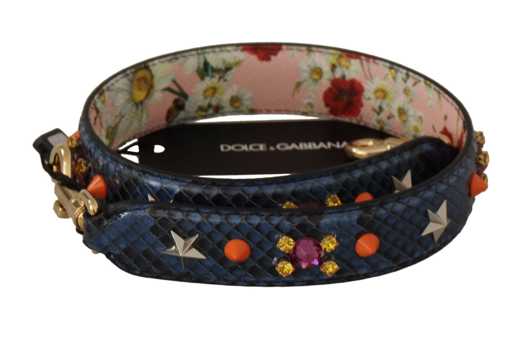 Dolce & Gabbana Blue Exotic Leather Crystals Reversible Shoulder Strap - Luxe & Glitz