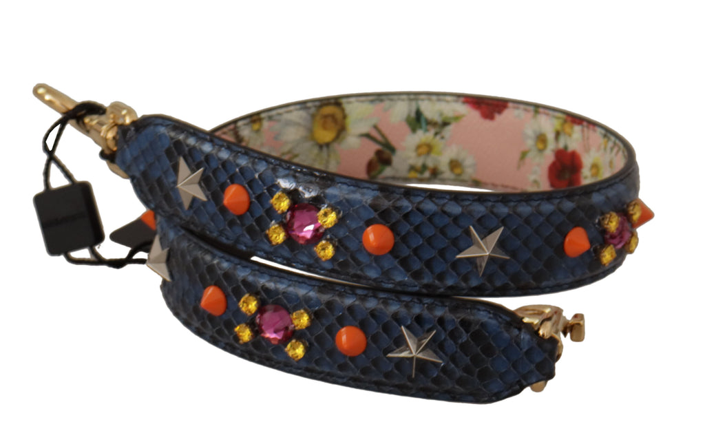 Dolce & Gabbana Blue Exotic Leather Crystals Reversible Shoulder Strap - Luxe & Glitz