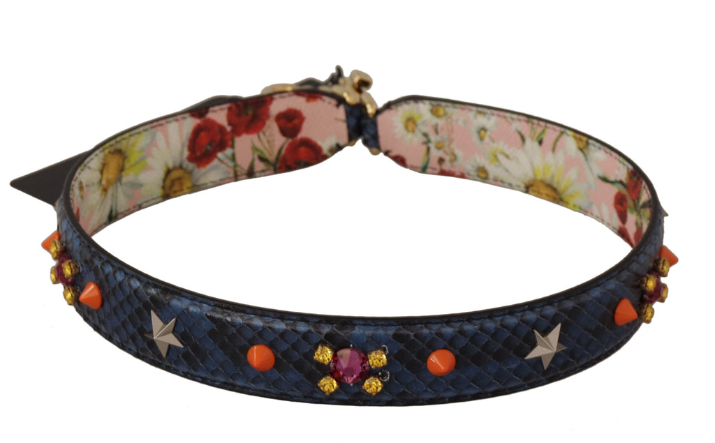 Dolce & Gabbana Blue Exotic Leather Crystals Reversible Shoulder Strap - Luxe & Glitz