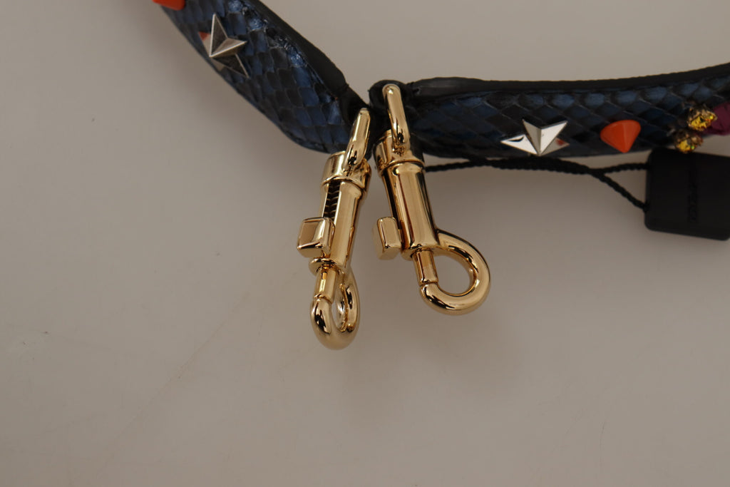 Dolce & Gabbana Blue Exotic Leather Crystals Reversible Shoulder Strap - Luxe & Glitz