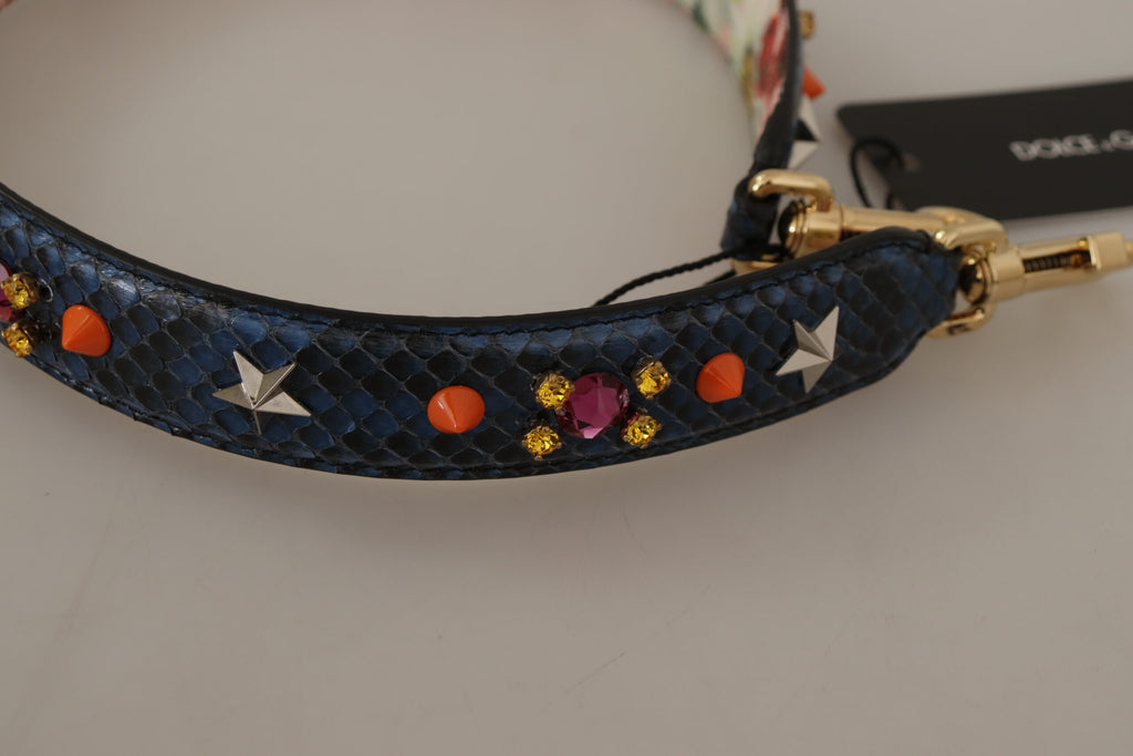 Dolce & Gabbana Blue Exotic Leather Crystals Reversible Shoulder Strap - Luxe & Glitz