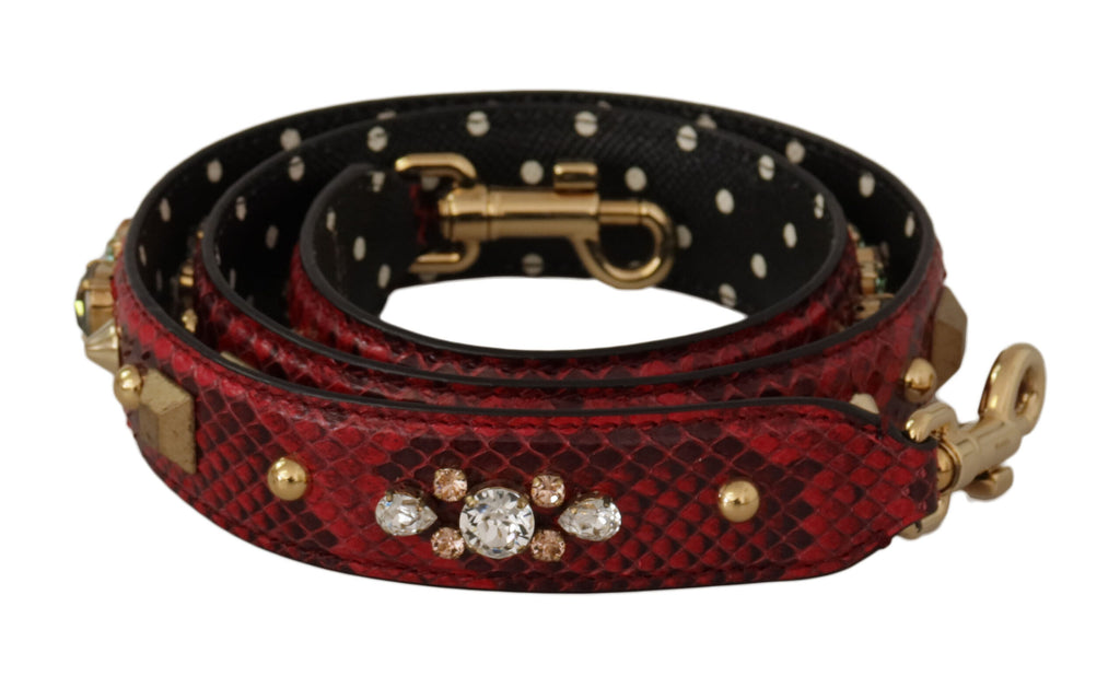 Dolce & Gabbana Red Python Leather Crystals Reversible Shoulder Strap - Luxe & Glitz