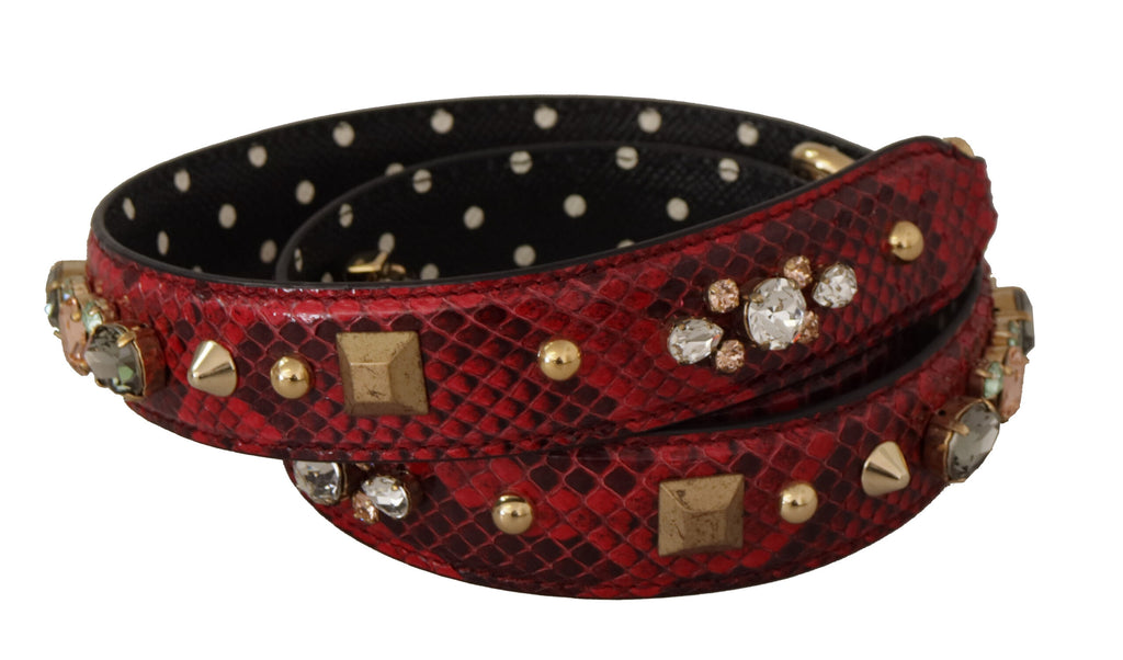 Dolce & Gabbana Red Python Leather Crystals Reversible Shoulder Strap - Luxe & Glitz