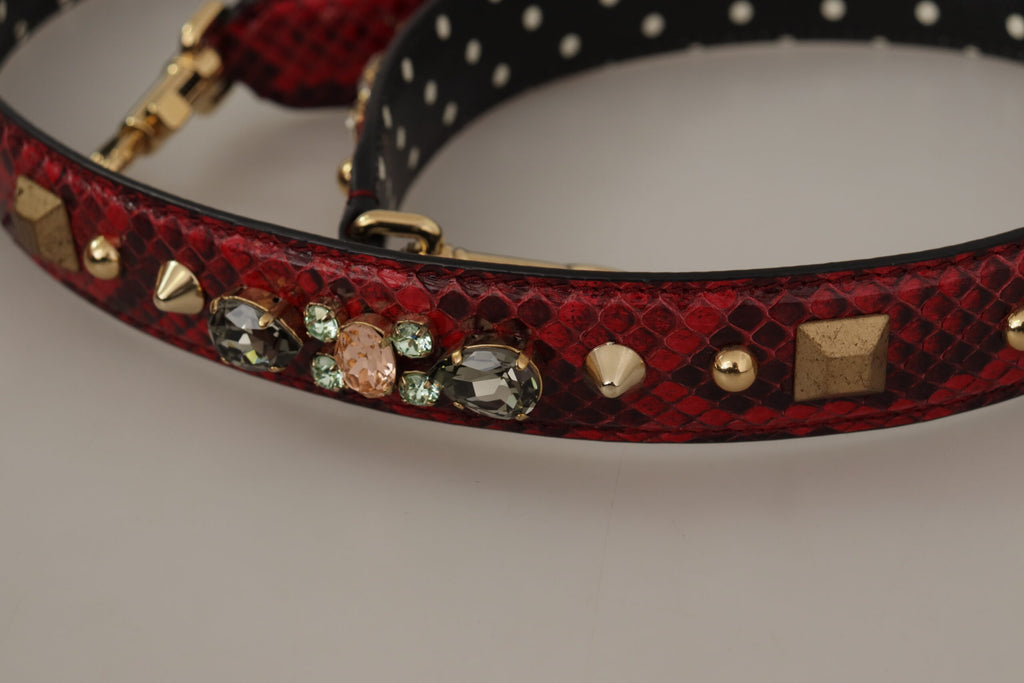 Dolce & Gabbana Red Python Leather Crystals Reversible Shoulder Strap - Luxe & Glitz