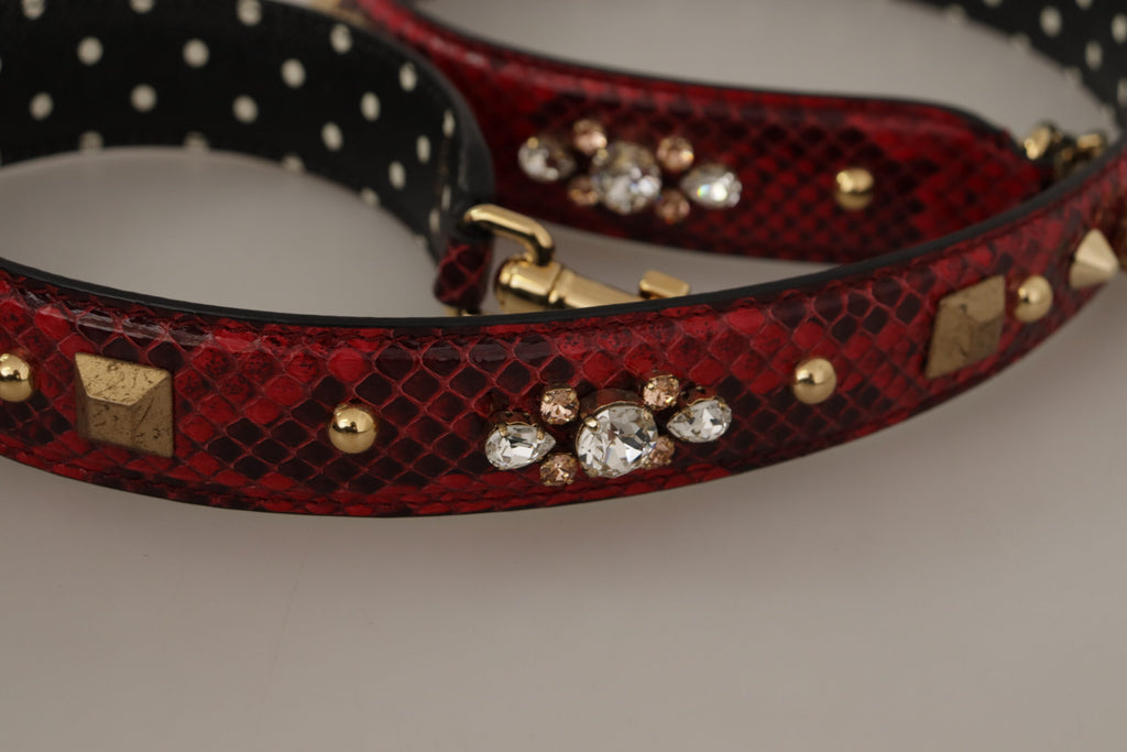 Dolce & Gabbana Red Python Leather Crystals Reversible Shoulder Strap - Luxe & Glitz