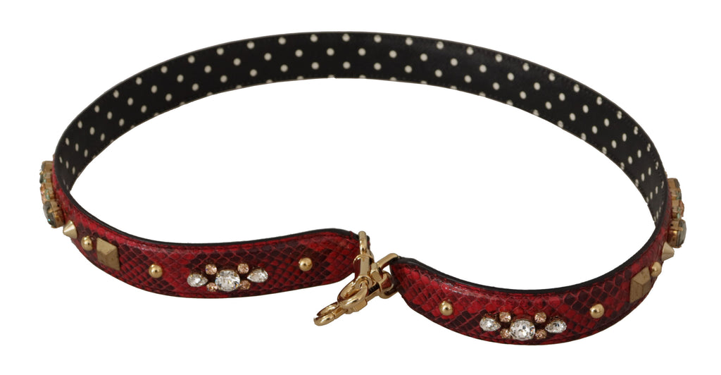 Dolce & Gabbana Red Python Leather Crystals Reversible Shoulder Strap - Luxe & Glitz