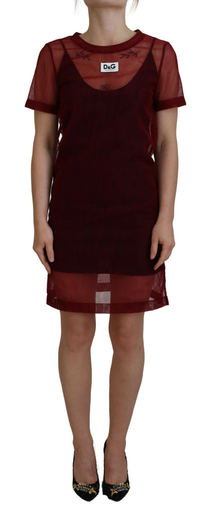 Dolce & Gabbana Maroon Nylon Two Layer Shift Mini Dress Dolce & Gabbana