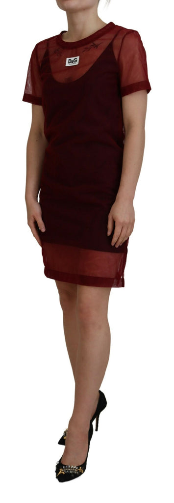 Dolce & Gabbana Maroon Nylon Two Layer Shift Mini Dress Dolce & Gabbana