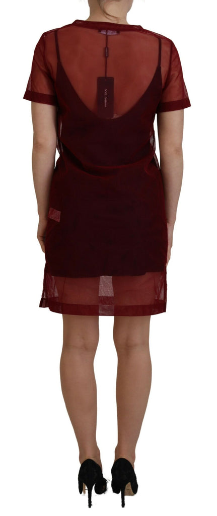 Dolce & Gabbana Maroon Nylon Two Layer Shift Mini Dress Dolce & Gabbana