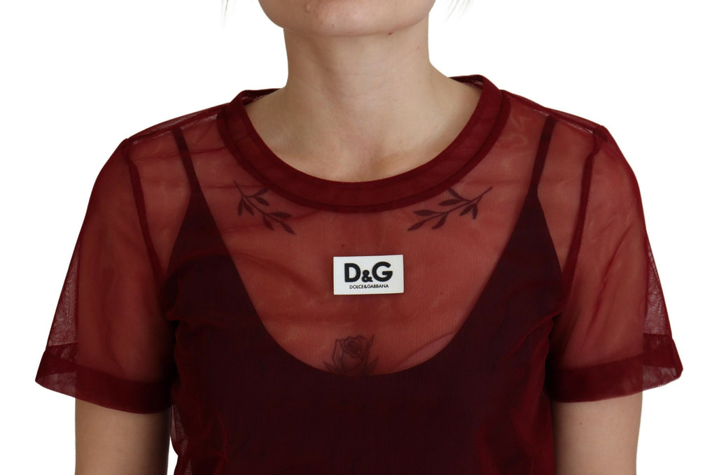 Dolce & Gabbana Maroon Nylon Two Layer Shift Mini Dress Dolce & Gabbana