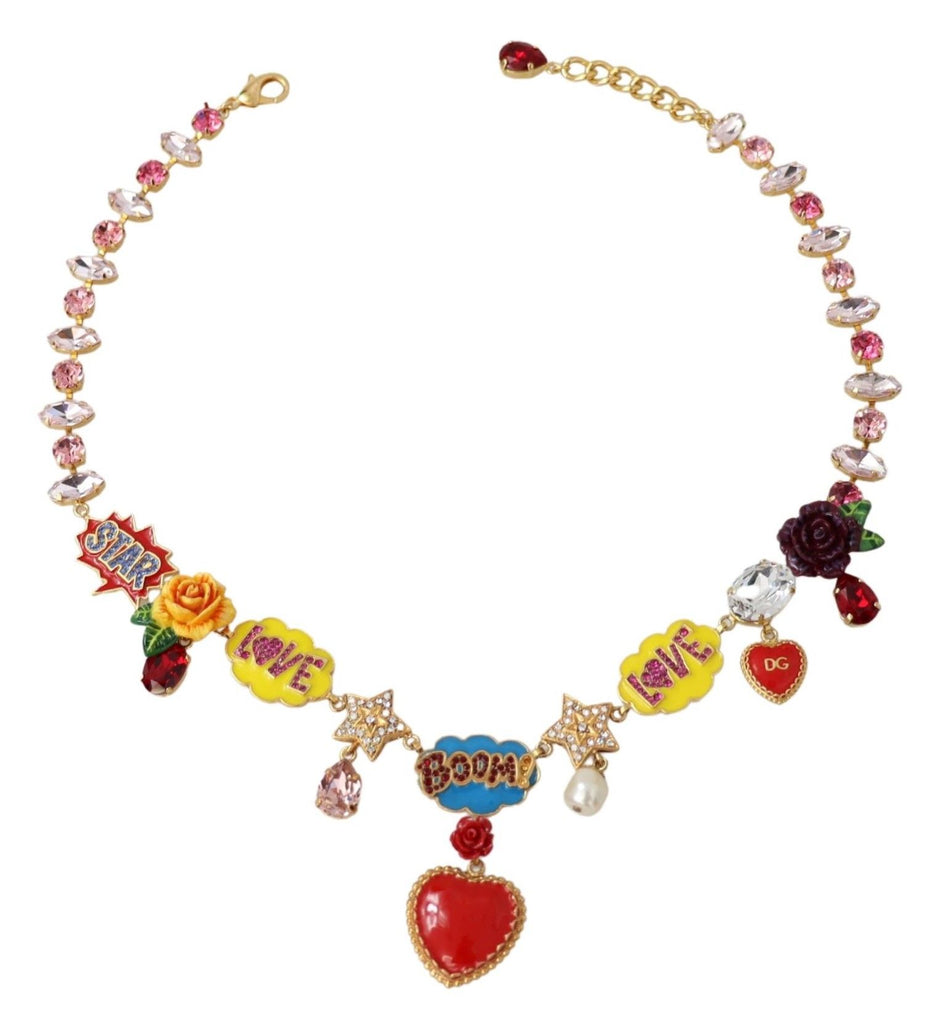 Dolce & Gabbana Gold Cartoon Love Star Boom Crystals Chain Necklace Dolce & Gabbana