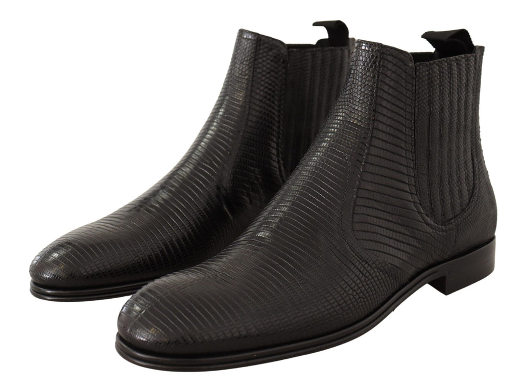 Dolce & Gabbana Black Leather Lizard Skin Ankle Boots Dolce & Gabbana
