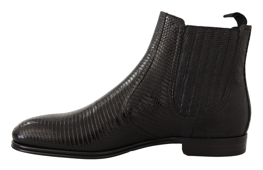 Dolce & Gabbana Black Leather Lizard Skin Ankle Boots Dolce & Gabbana