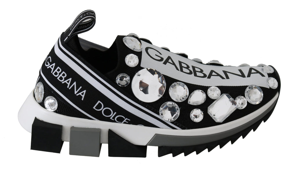 Dolce & Gabbana Black White Crystal Women's Sneakers Shoes Dolce & Gabbana