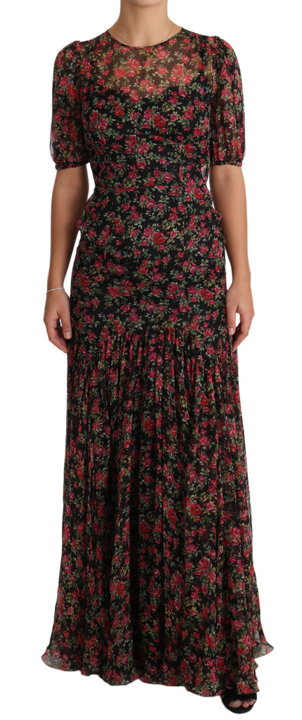 Dolce & Gabbana Black Floral Roses A-Line Shift Gown Dress - Luxe & Glitz