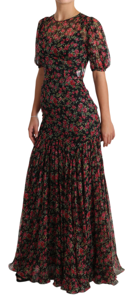 Dolce & Gabbana Black Floral Roses A-Line Shift Gown Dress - Luxe & Glitz