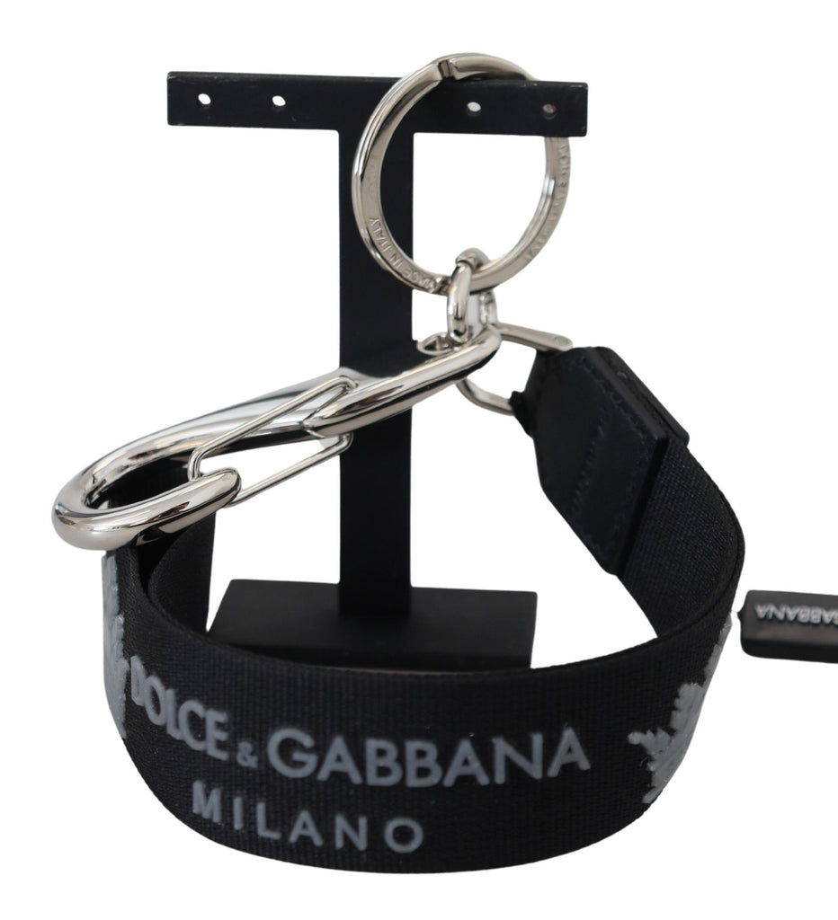 Dolce & Gabbana Black Polyester Logo Silver Tone Brass Keychain - Luxe & Glitz