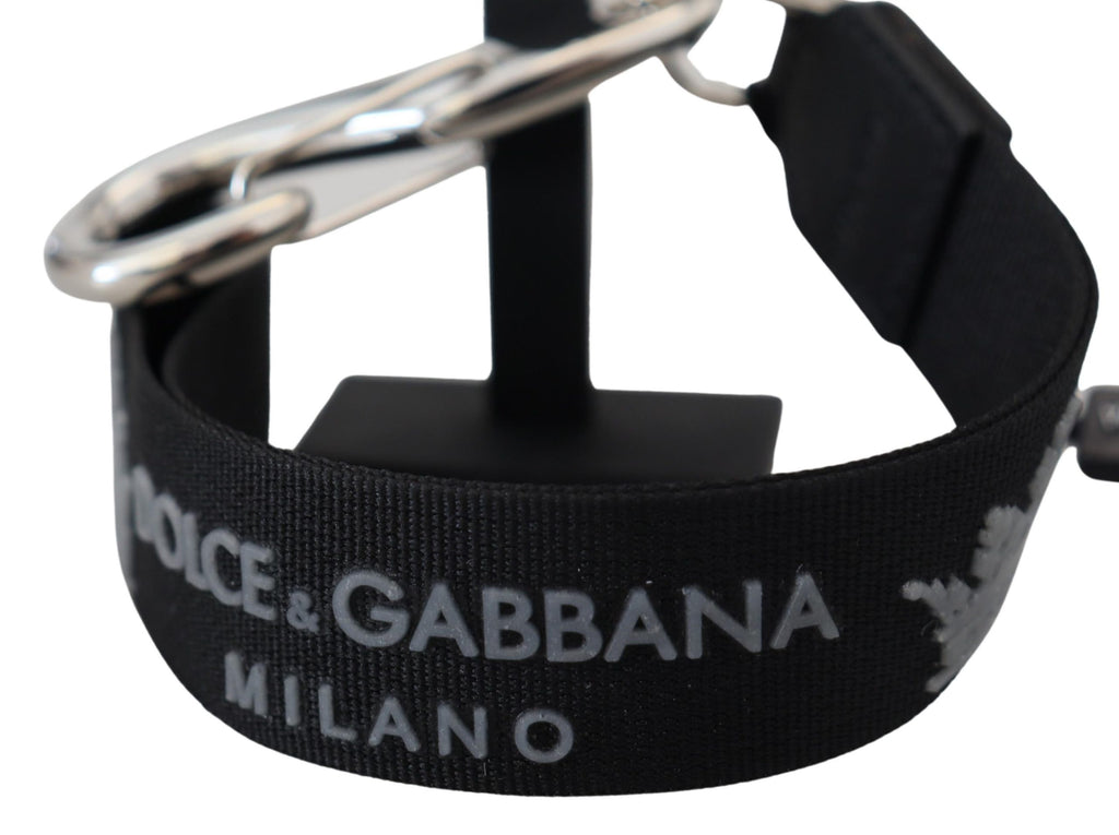 Dolce & Gabbana Black Polyester Logo Silver Tone Brass Keychain - Luxe & Glitz