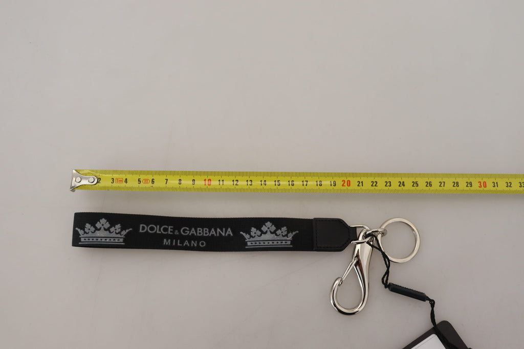 Dolce & Gabbana Black Polyester Logo Silver Tone Brass Keychain - Luxe & Glitz